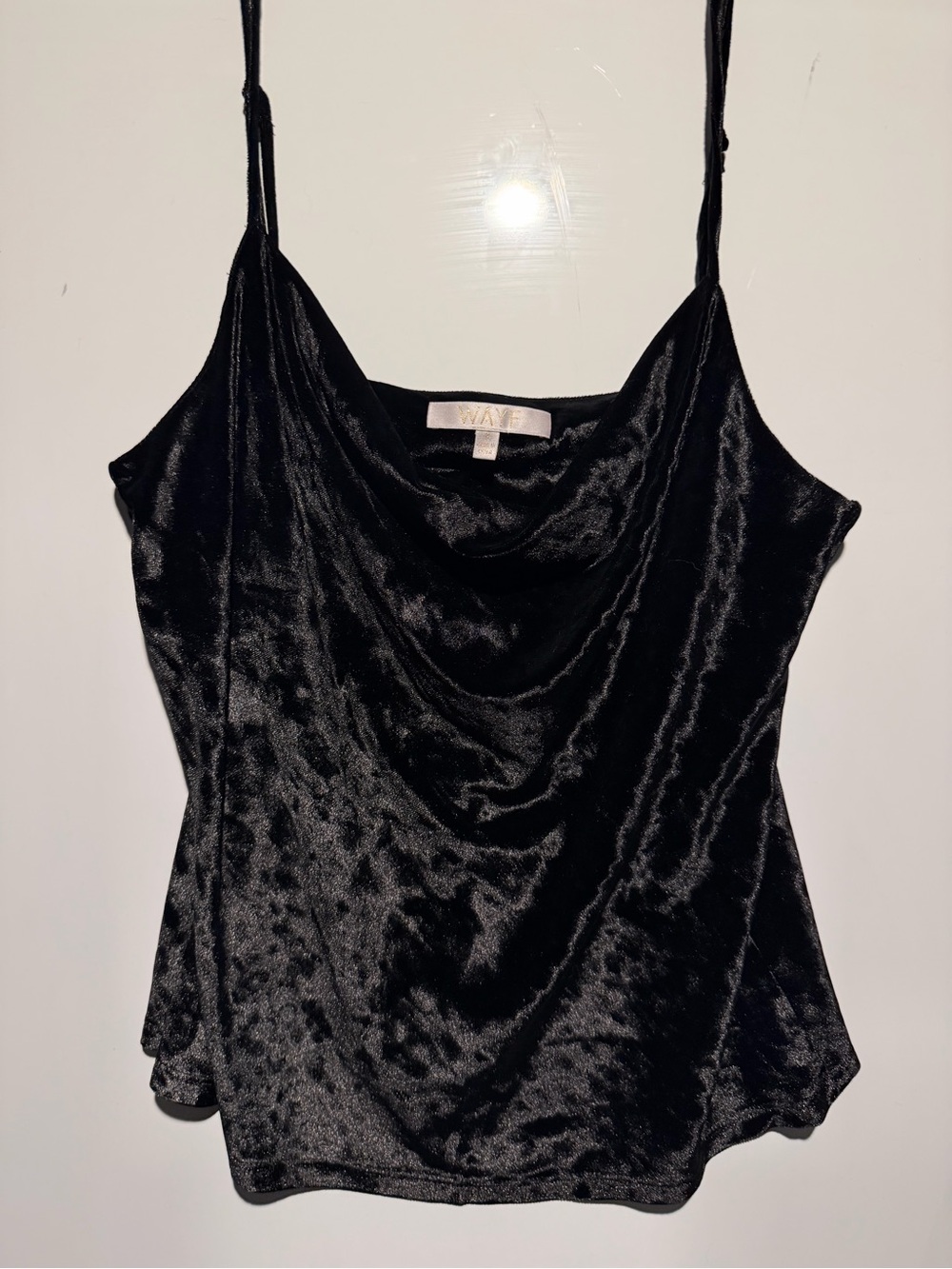 Wayf Black Velvet Cowl Neck Camisole Top